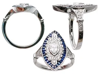 1.90CT TW Marquise Shape Sapphire and Diamond Art-Deco Style Ring