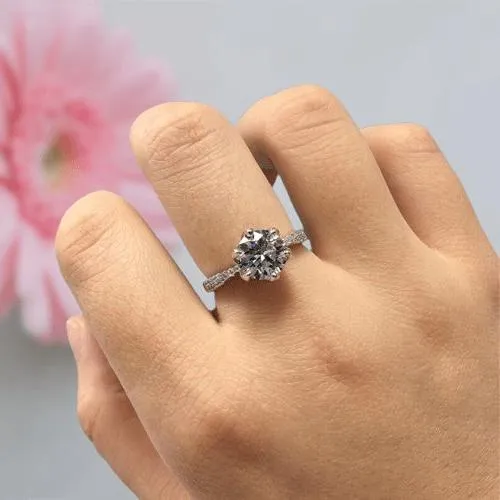 2.0 Ct Round Cut Diamond Maple Leaf Shape Engagement Ring