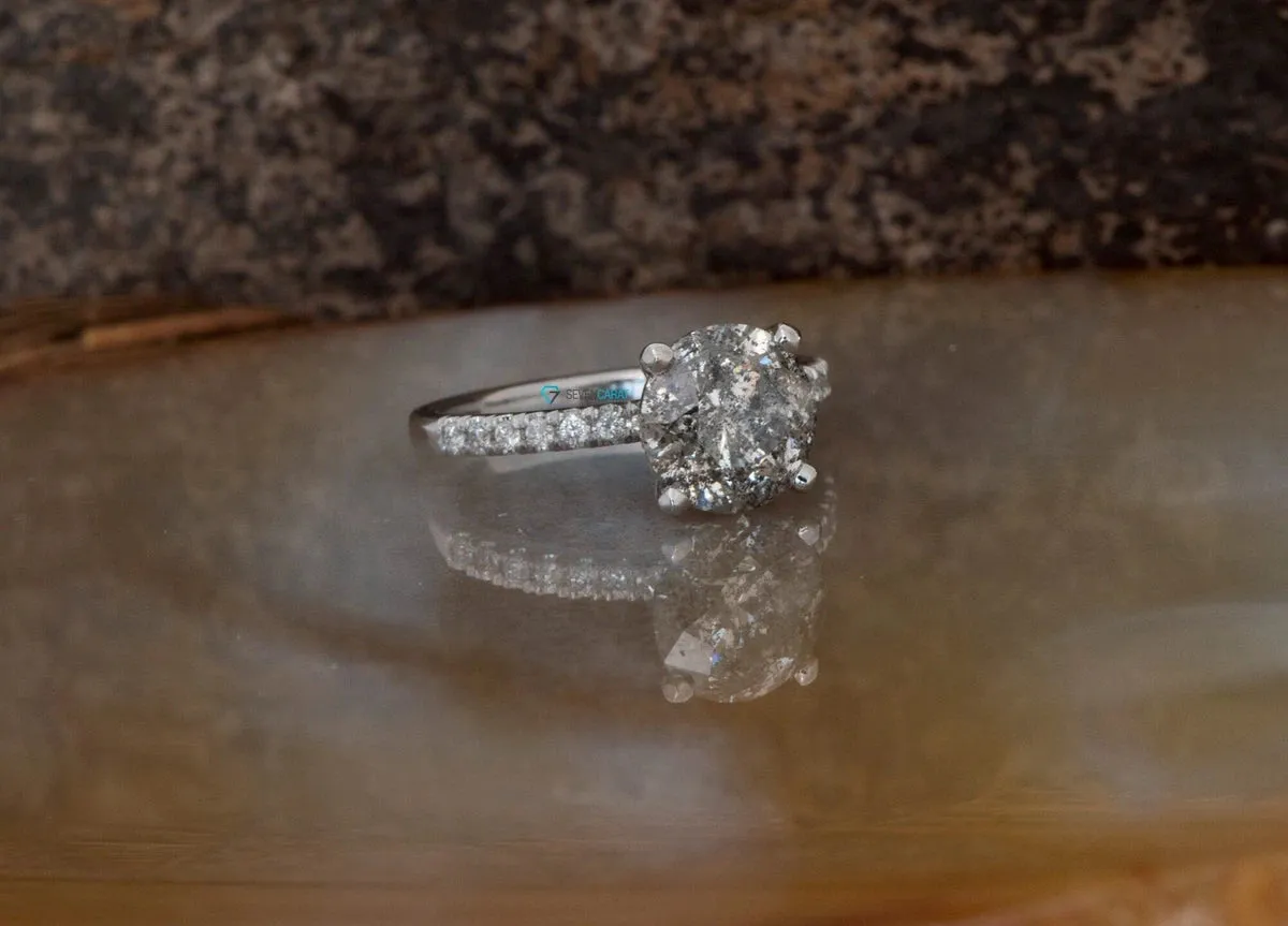 2.12 ct Salt and Pepper diamond engagement ring- 14k White Gold ring