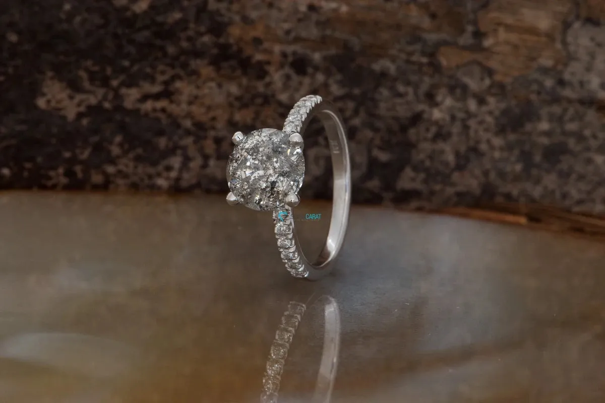 2.12 ct Salt and Pepper diamond engagement ring- 14k White Gold ring