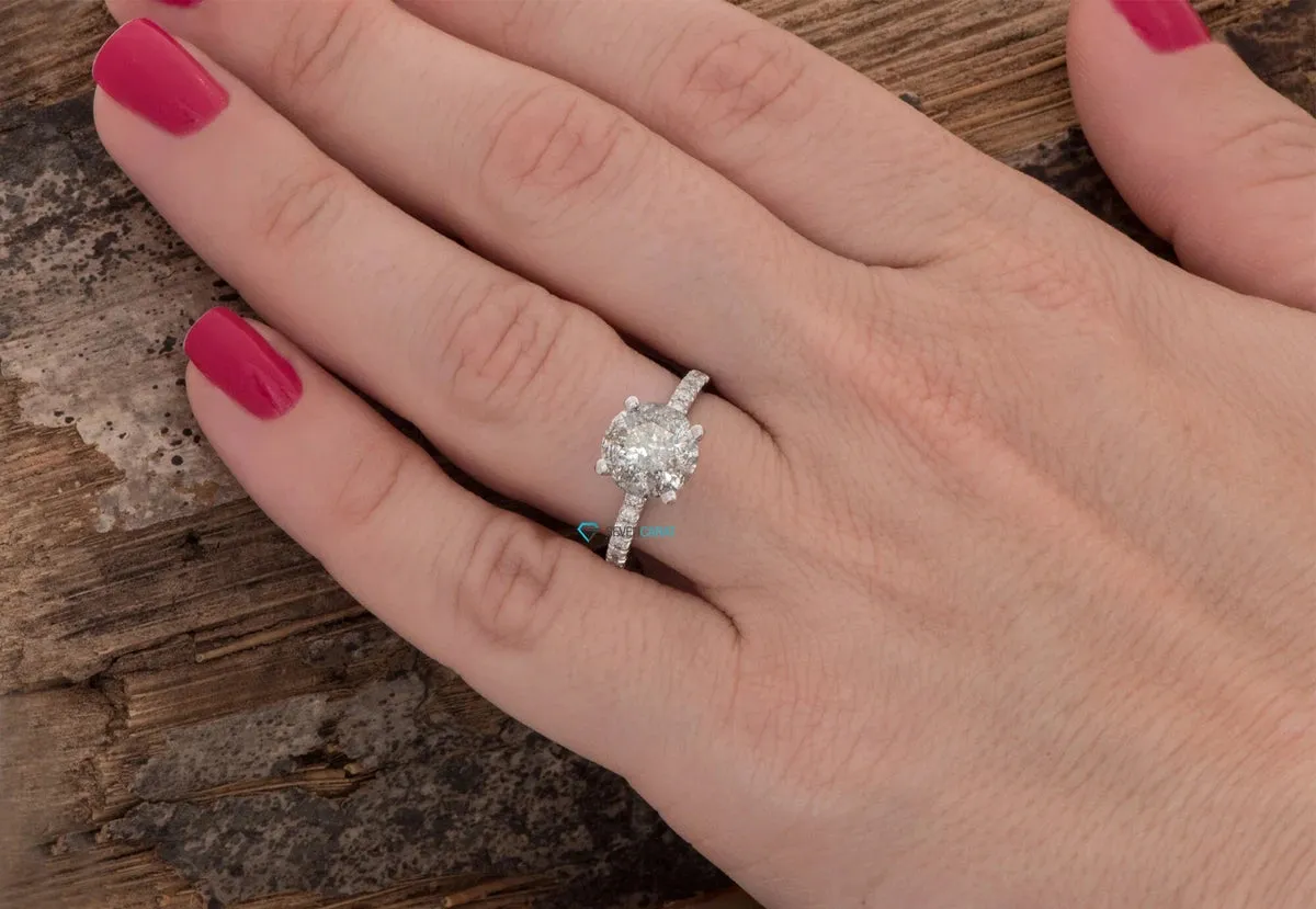 2.12 ct Salt and Pepper diamond engagement ring- 14k White Gold ring