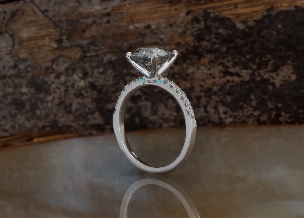 2.12 ct Salt and Pepper diamond engagement ring- 14k White Gold ring