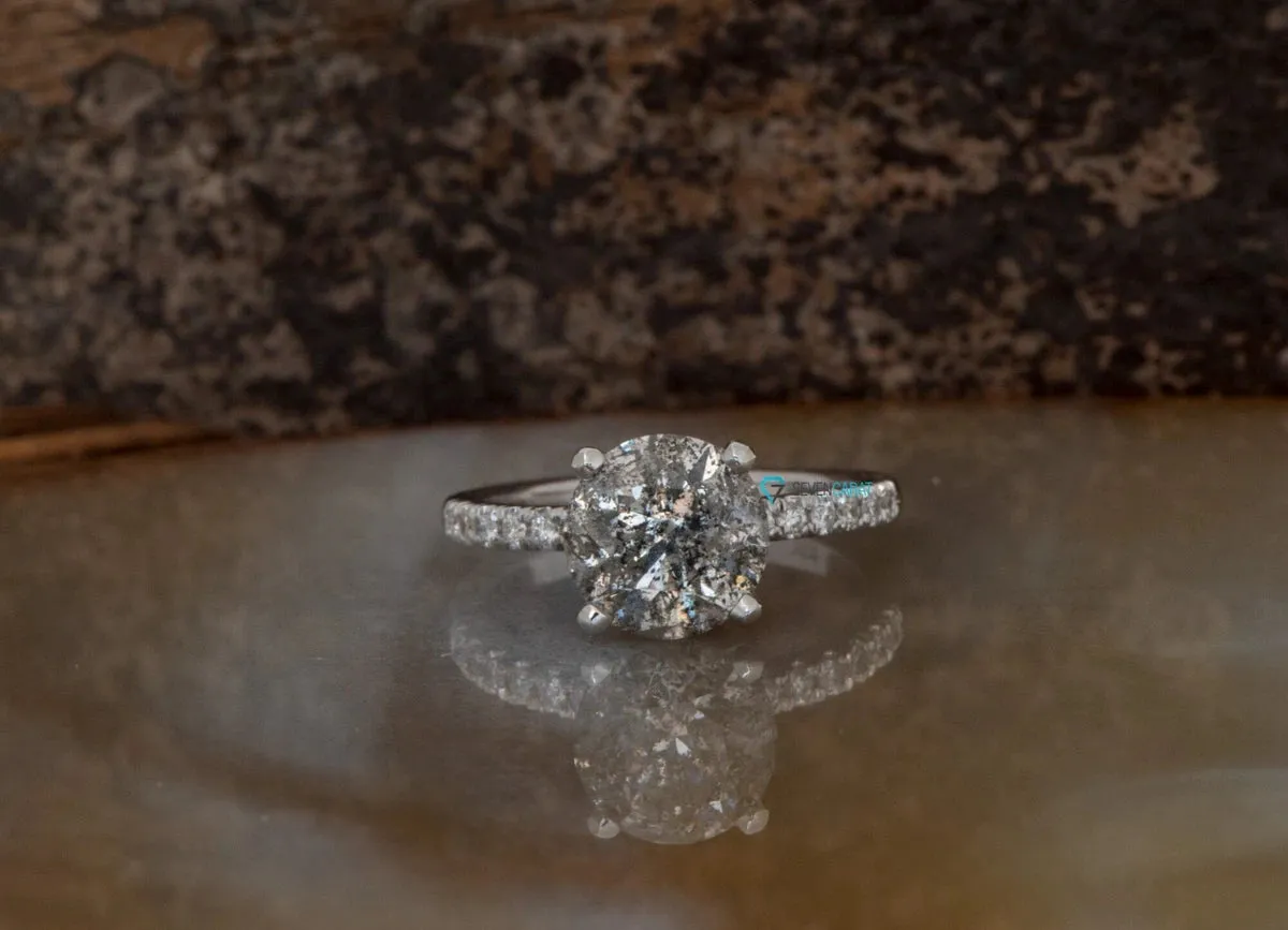 2.12 ct Salt and Pepper diamond engagement ring- 14k White Gold ring