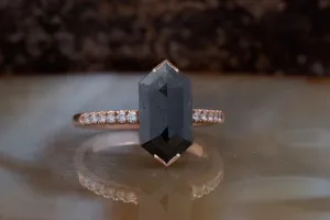 2.22 ct elongated hexagon diamond Salt and Pepper engagement ring - 14k 18K Rose Gold