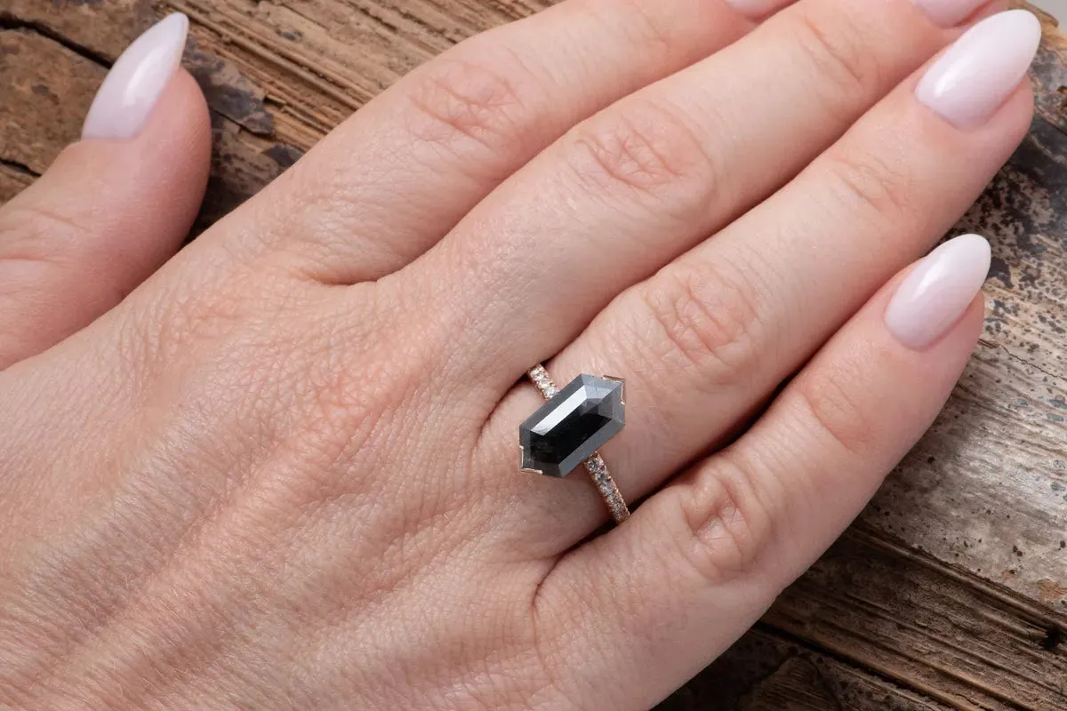 2.22 ct elongated hexagon diamond Salt and Pepper engagement ring - 14k 18K Rose Gold