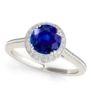 2.40 ct. Genuine Blue Sapphire Halo Ring with Side Diamonds