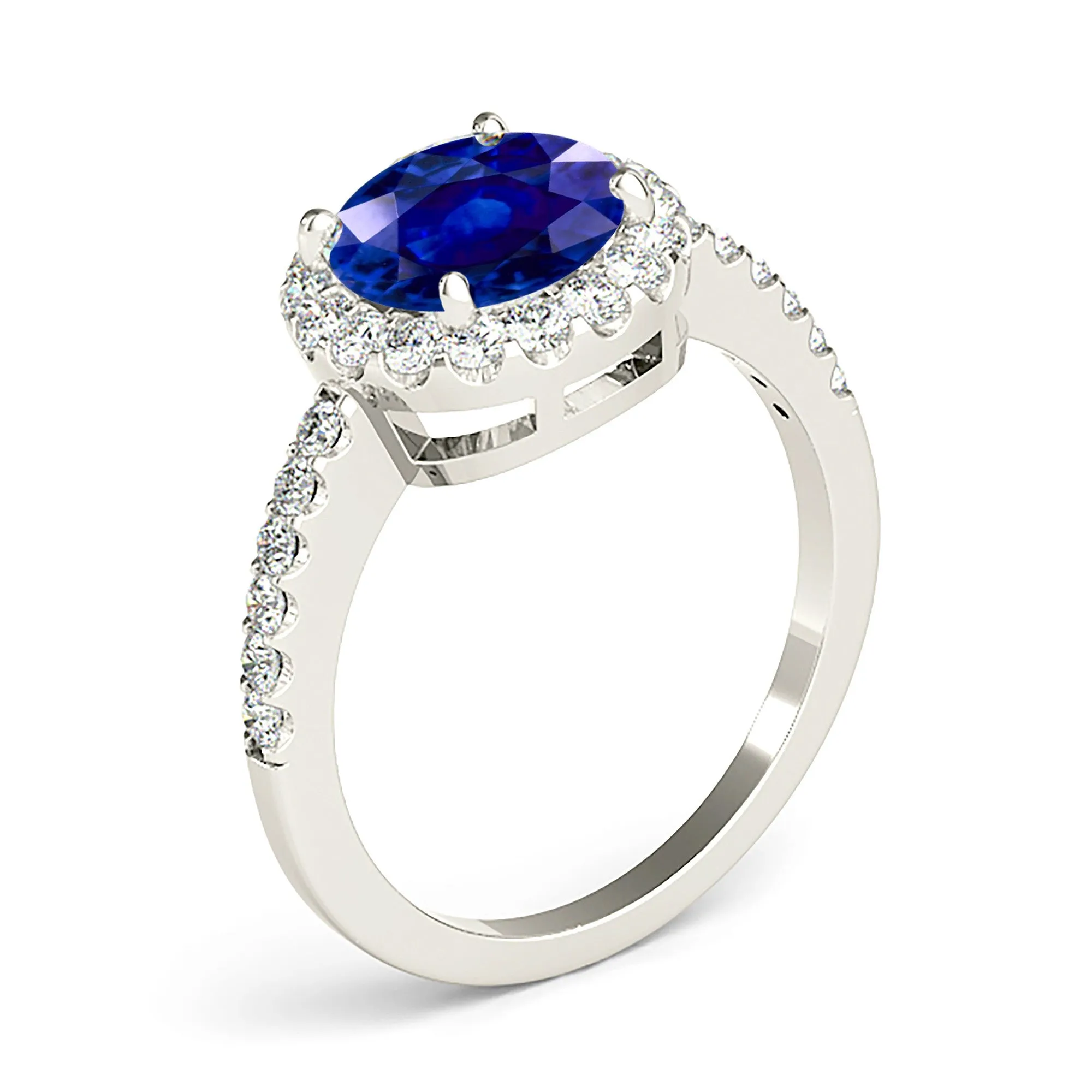 2.40 ct. Genuine Blue Sapphire Halo Ring