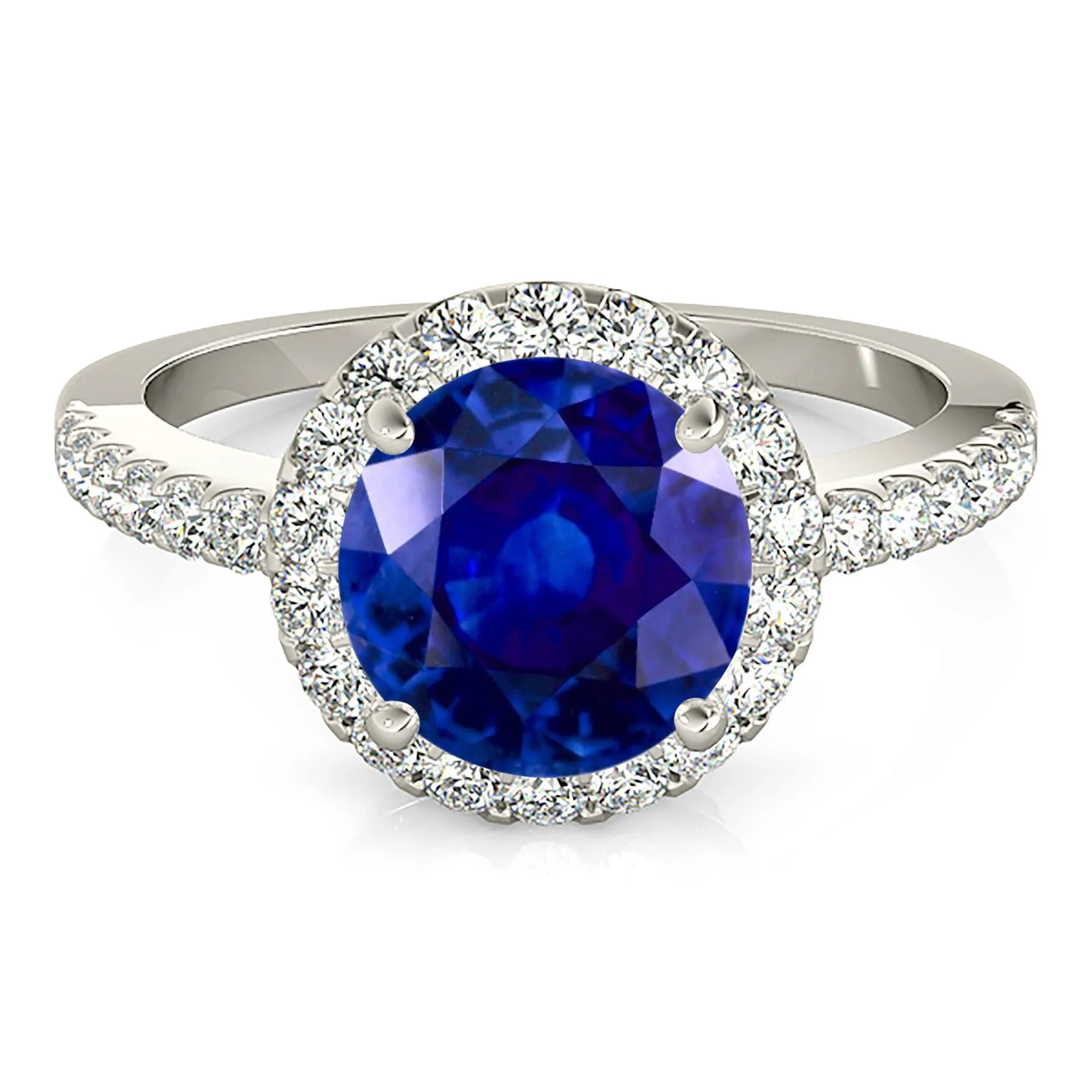 2.40 ct. Genuine Blue Sapphire Halo Ring