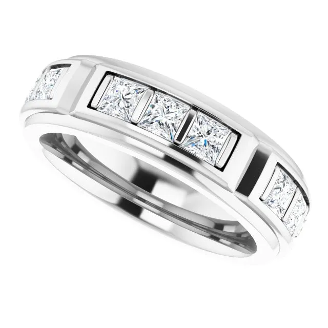 2.70 ctw Bar Set Princess Cut Diamond Men's Ring