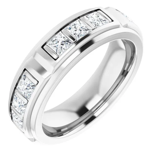 2.70 ctw Bar Set Princess Cut Diamond Men's Ring