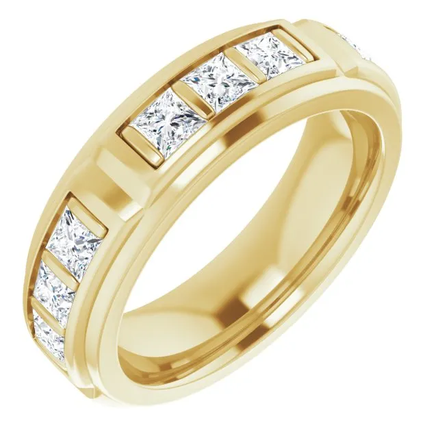 2.70 ctw Bar Set Princess Cut Diamond Men's Ring