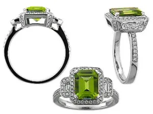 2.98carat Three Stone Peridot And Diamond Ring