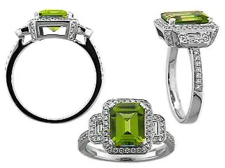 2.98carat Three Stone Peridot And Diamond Ring