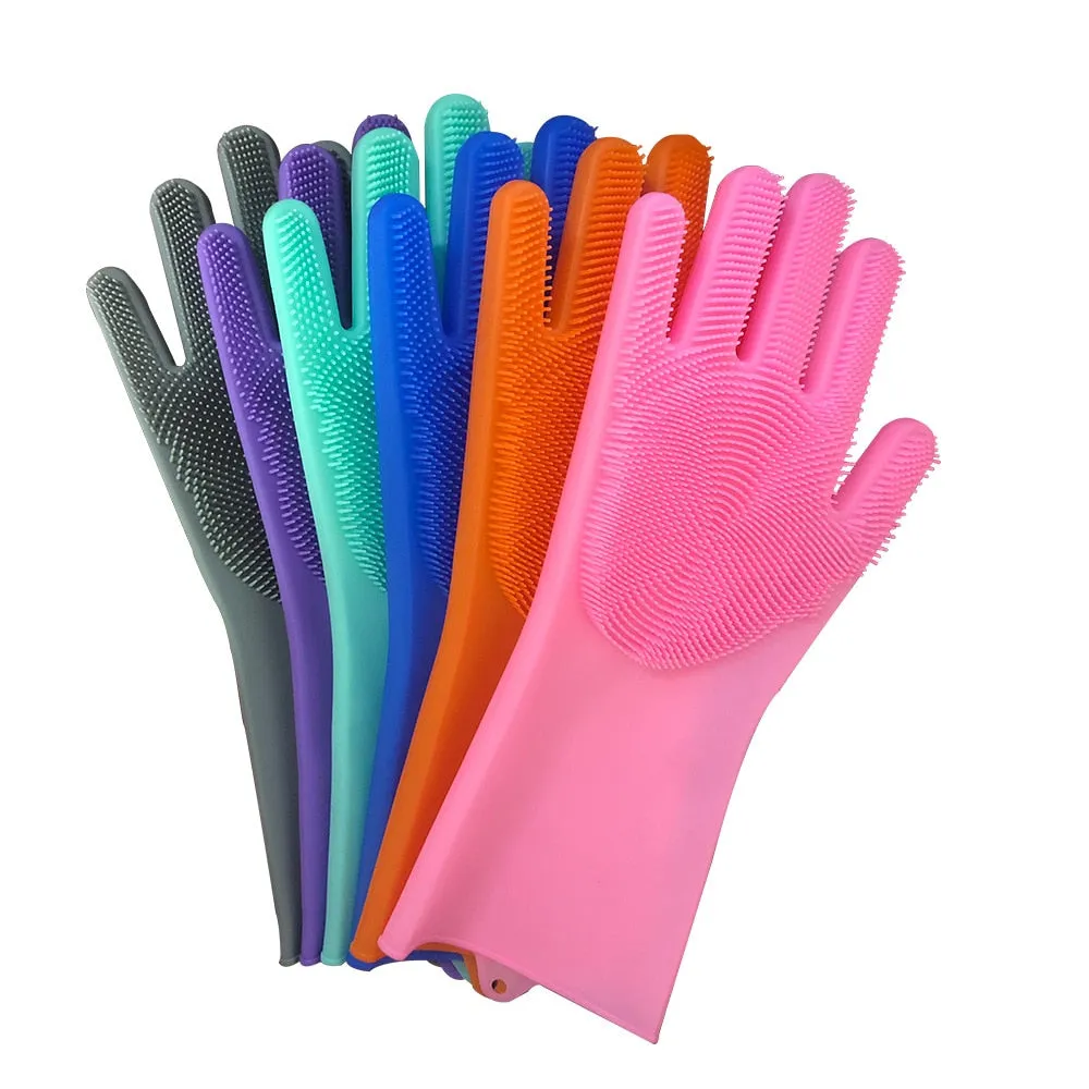 2pcs Silicone Kitchen Household Washing Cleaning Gloves