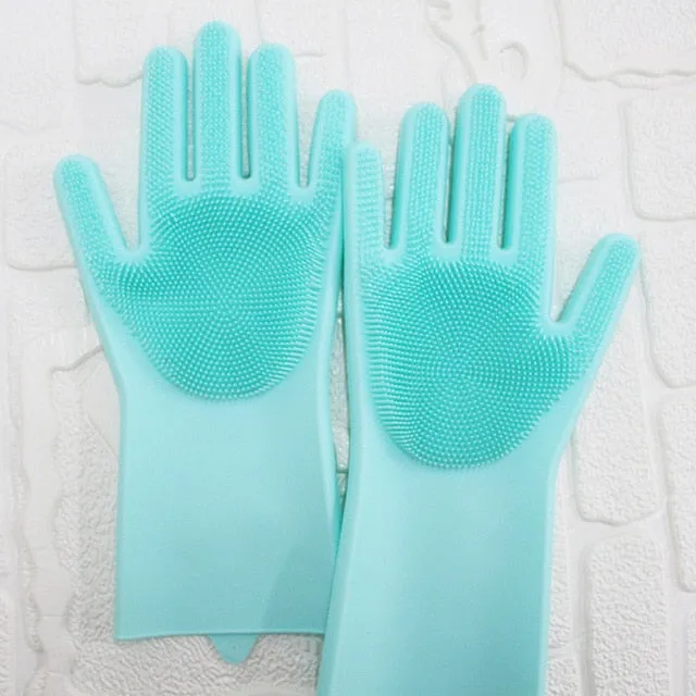 2pcs Silicone Kitchen Household Washing Cleaning Gloves