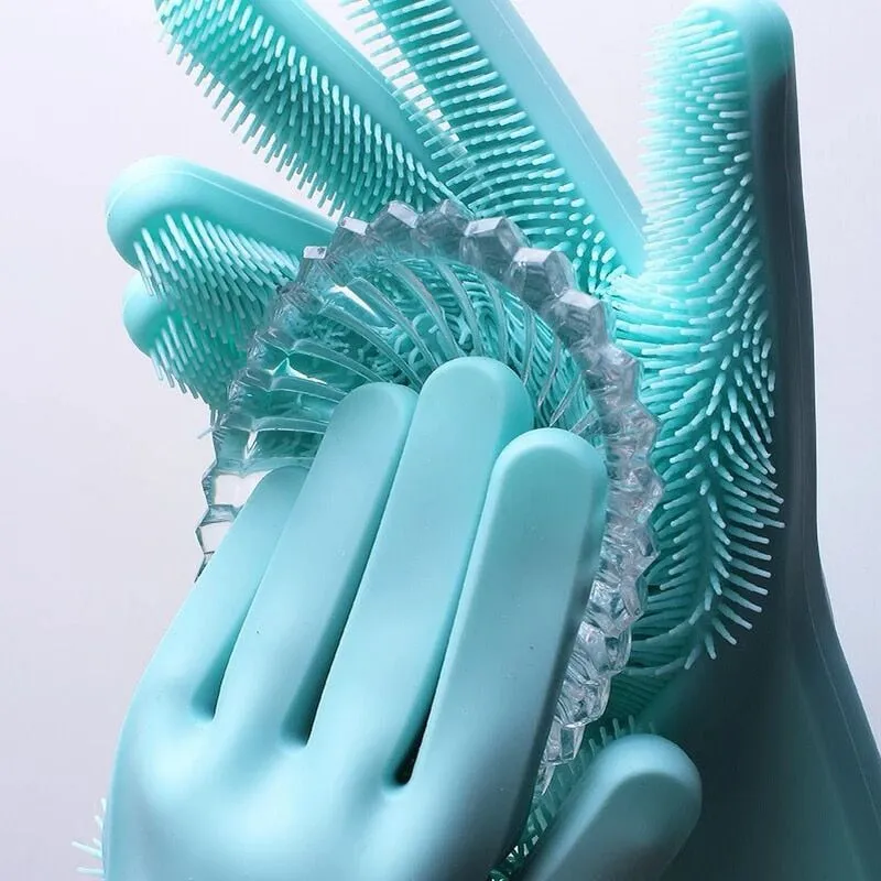 2pcs Silicone Kitchen Household Washing Cleaning Gloves