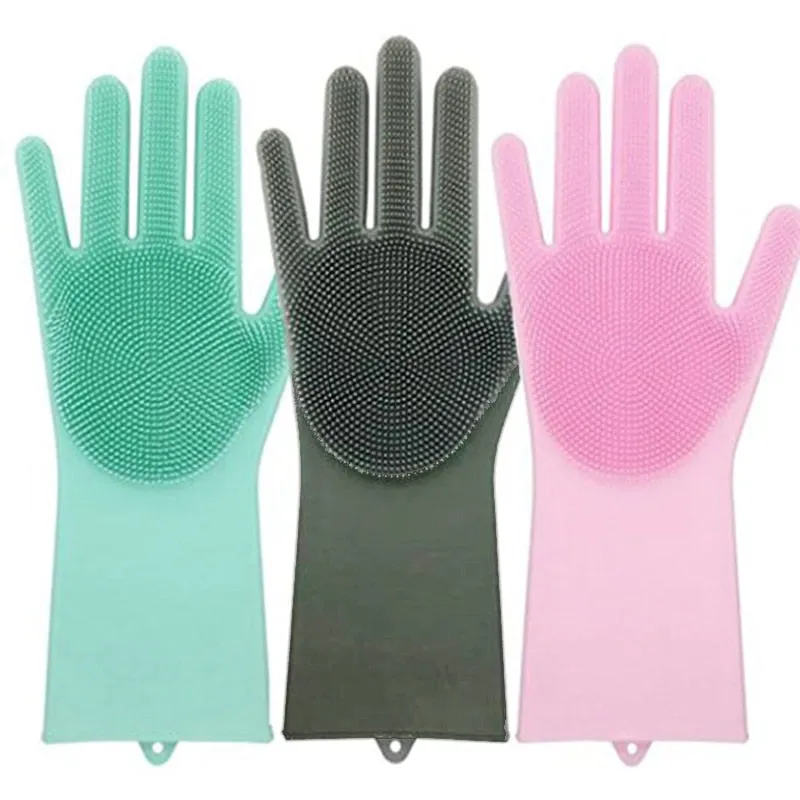 2pcs Silicone Kitchen Household Washing Cleaning Gloves
