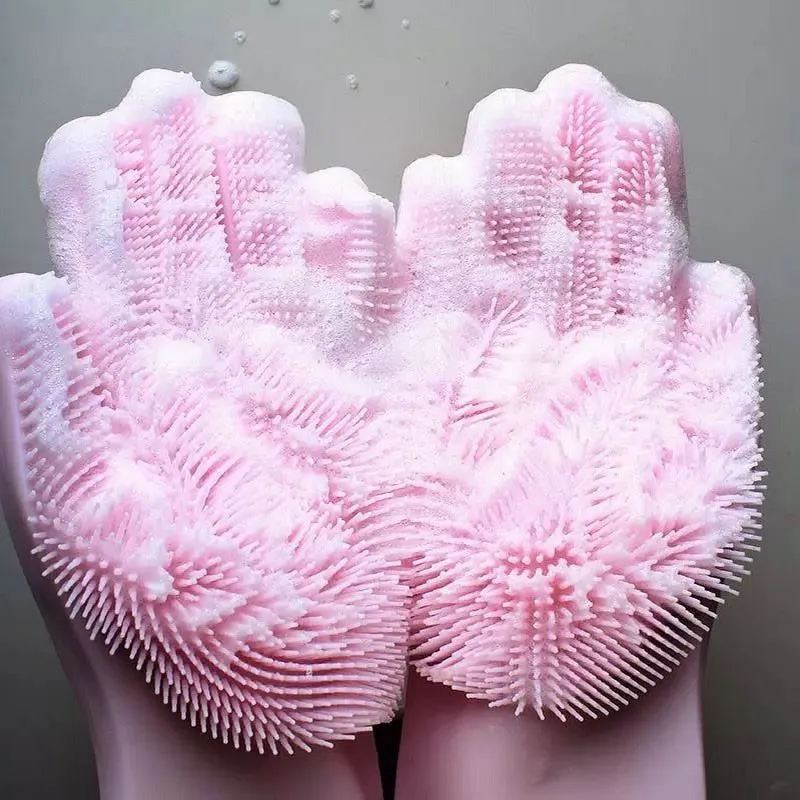 2pcs Silicone Kitchen Household Washing Cleaning Gloves