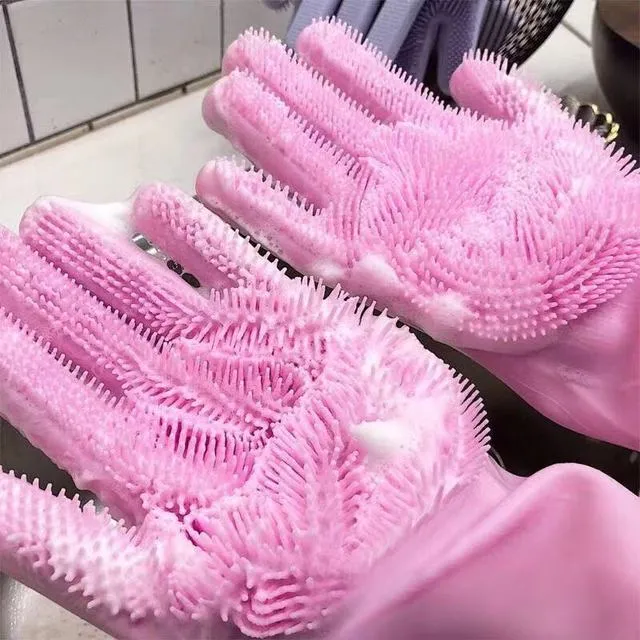 2pcs Silicone Kitchen Household Washing Cleaning Gloves