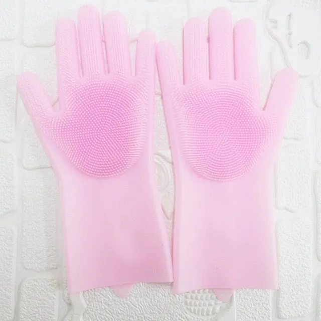 2pcs Silicone Kitchen Household Washing Cleaning Gloves