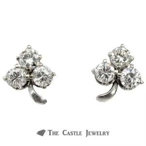 3 Leaf Clover Earrings of 1.38cttw Round Brilliant Cut Diamonds in White Gold