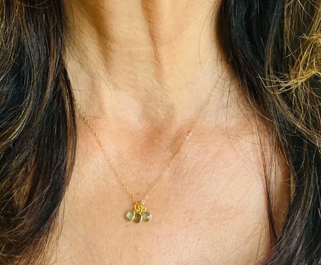 3 Stone Labradorite Necklace (Gold or Silver Chain)