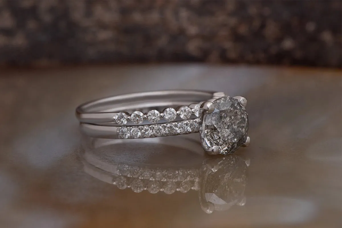 3.15 ct Salt and Pepper diamond engagement ring - 14k 18K White Gold