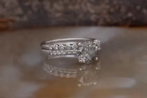 3.15 ct Salt and Pepper diamond engagement ring - 14k 18K White Gold