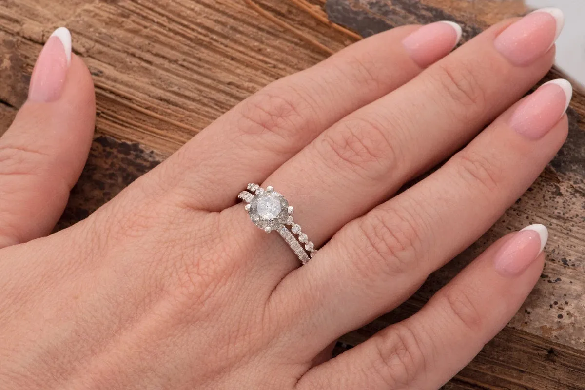 3.15 ct Salt and Pepper diamond engagement ring - 14k 18K White Gold