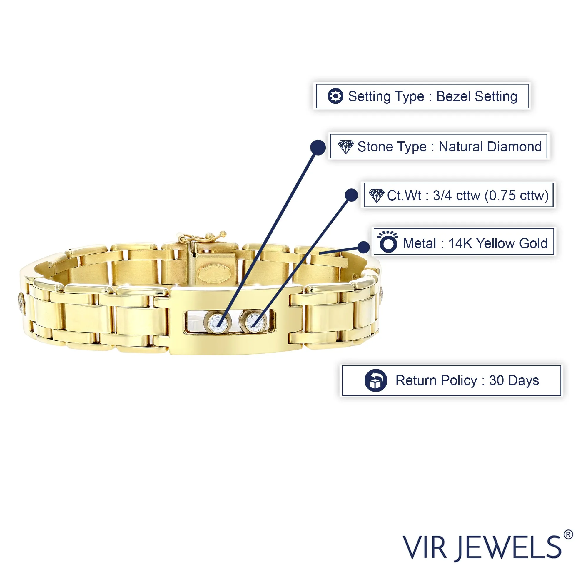 3/4 cttw Diamond Italian Bracelet in 14K Yellow Gold
