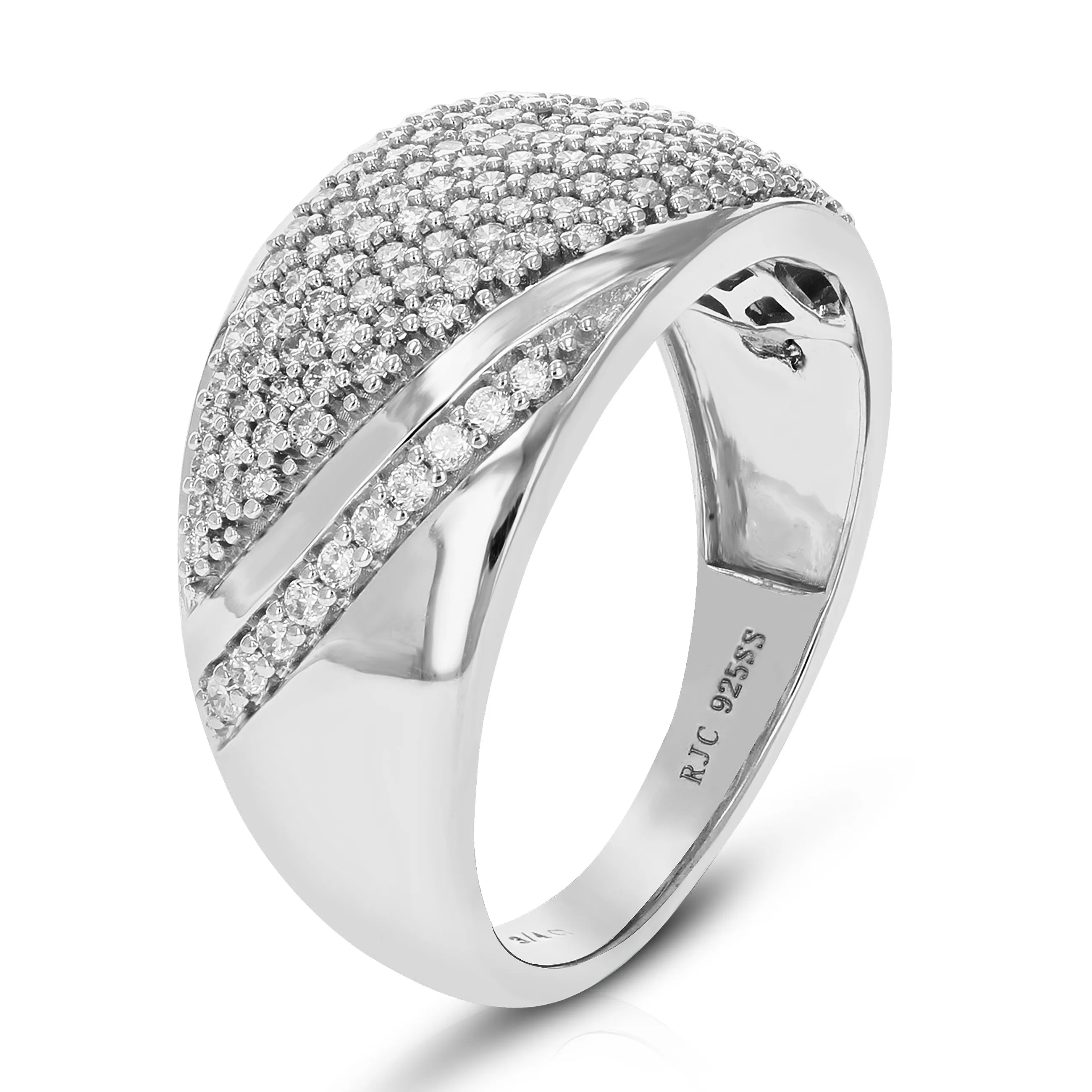 3/4 cttw Lab Grown Diamond Dome Wedding Band in Sterling Silver