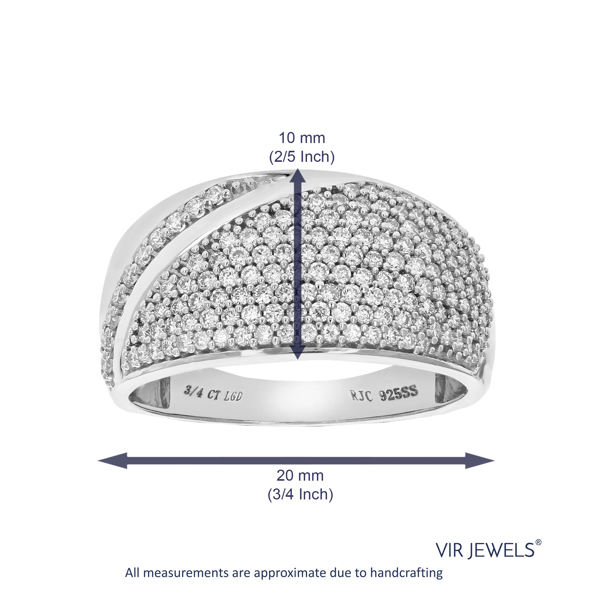 3/4 cttw Lab Grown Diamond Dome Wedding Band in Sterling Silver