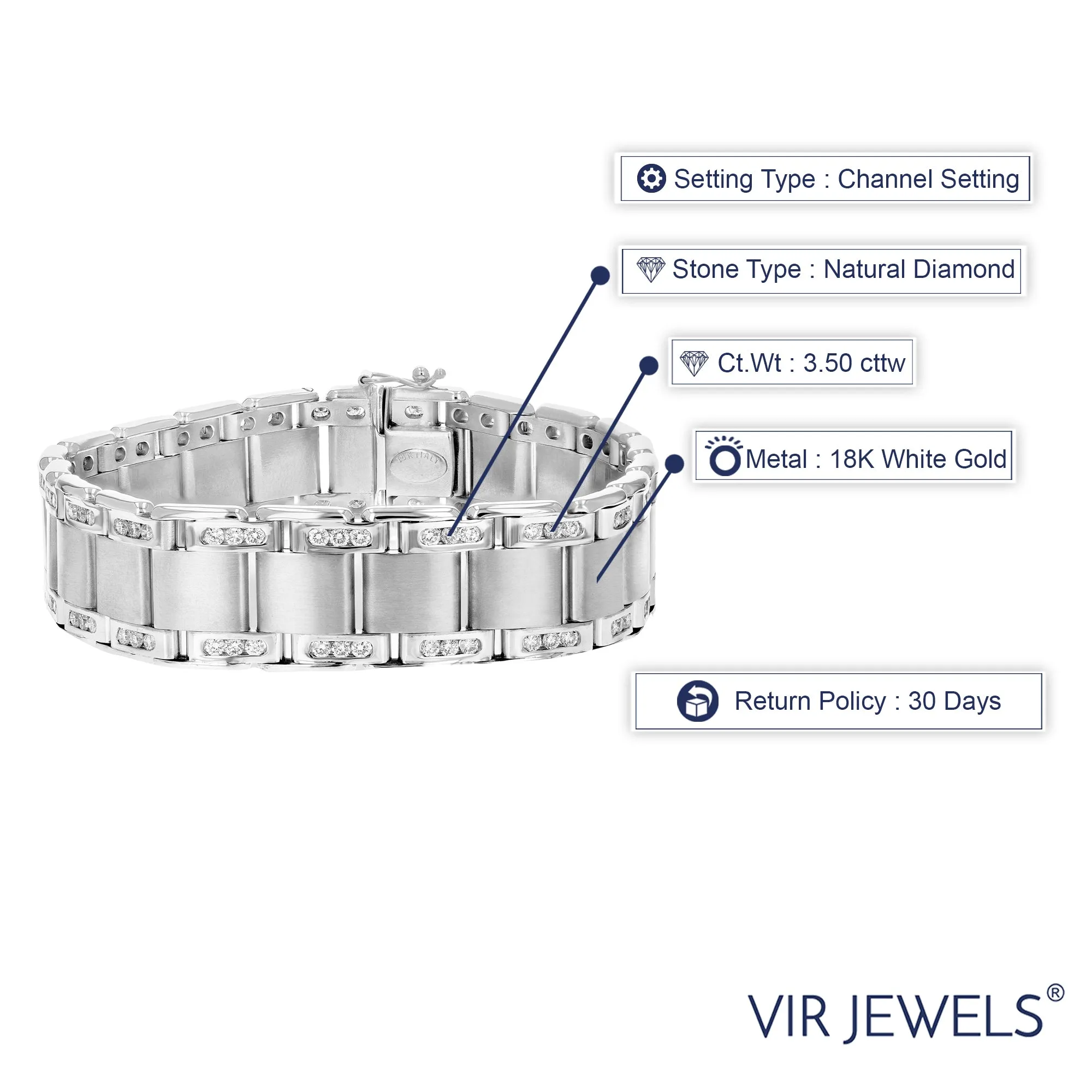 3.5 cttw Diamond Italian Bracelet in 18K White Gold