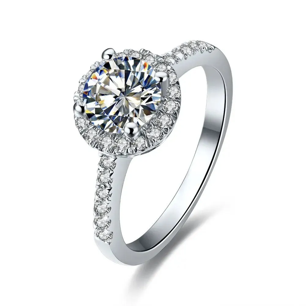 4-Prong Round Diamond Halo White Gold Engagement Ring