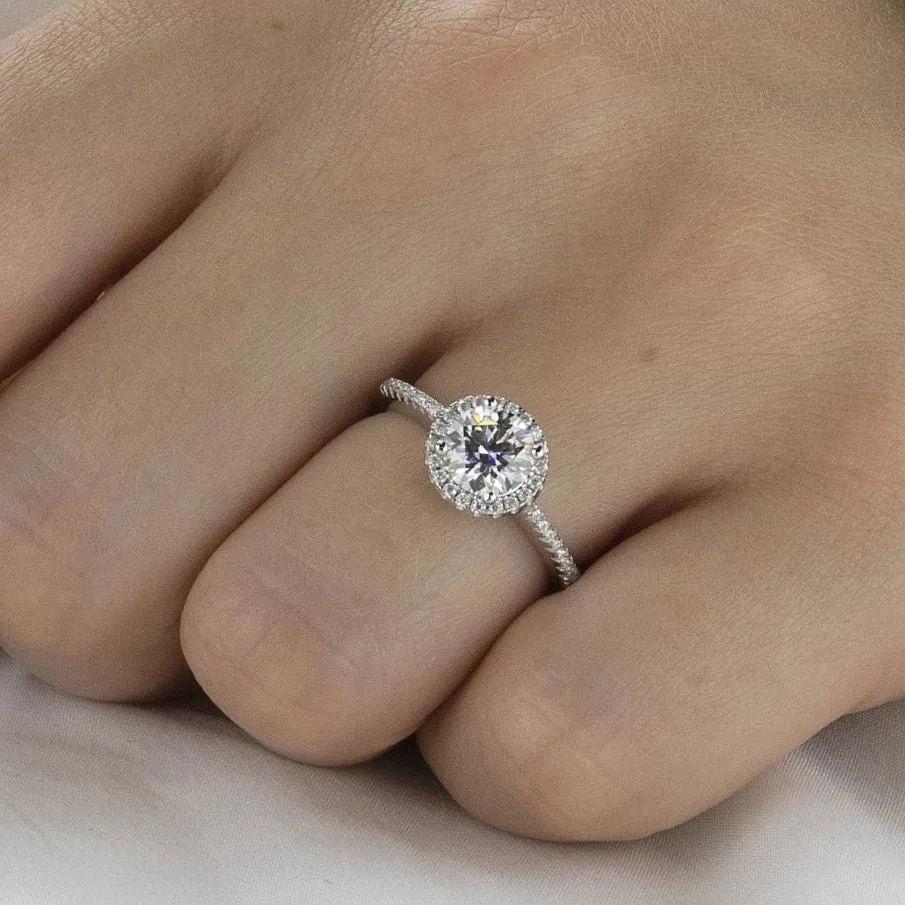 4-Prong Round Diamond Halo White Gold Engagement Ring