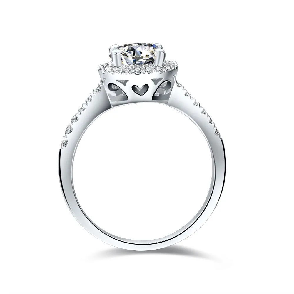 4-Prong Round Diamond Halo White Gold Engagement Ring