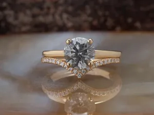 4.15 ct salt & pepper diamond Wedding set - 14k 18K Yellow Gold