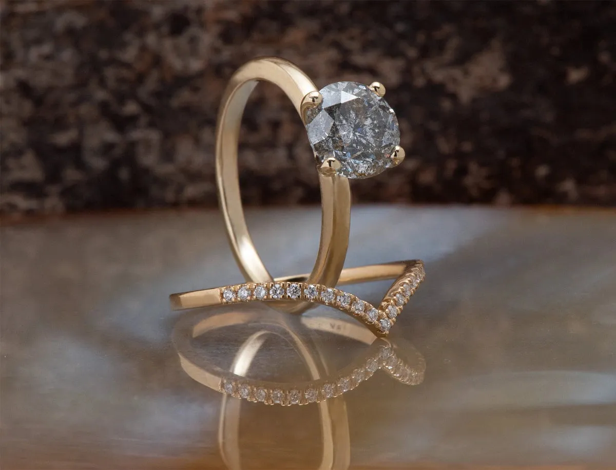 4.15 ct salt & pepper diamond Wedding set - 14k 18K Yellow Gold