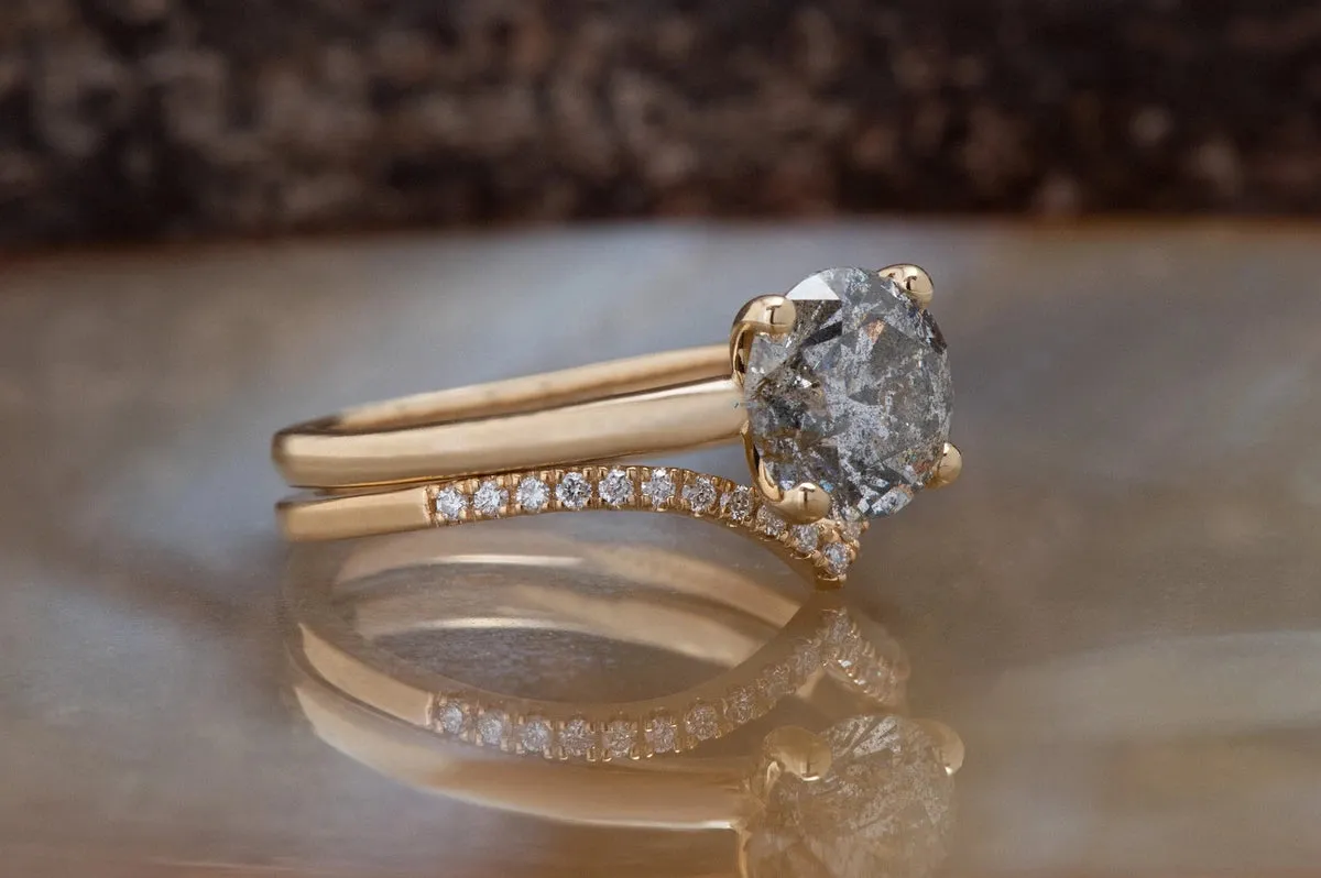 4.15 ct salt & pepper diamond Wedding set - 14k 18K Yellow Gold