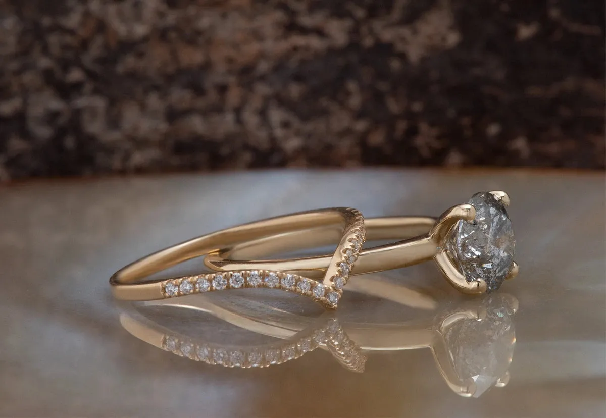 4.15 ct salt & pepper diamond Wedding set - 14k 18K Yellow Gold