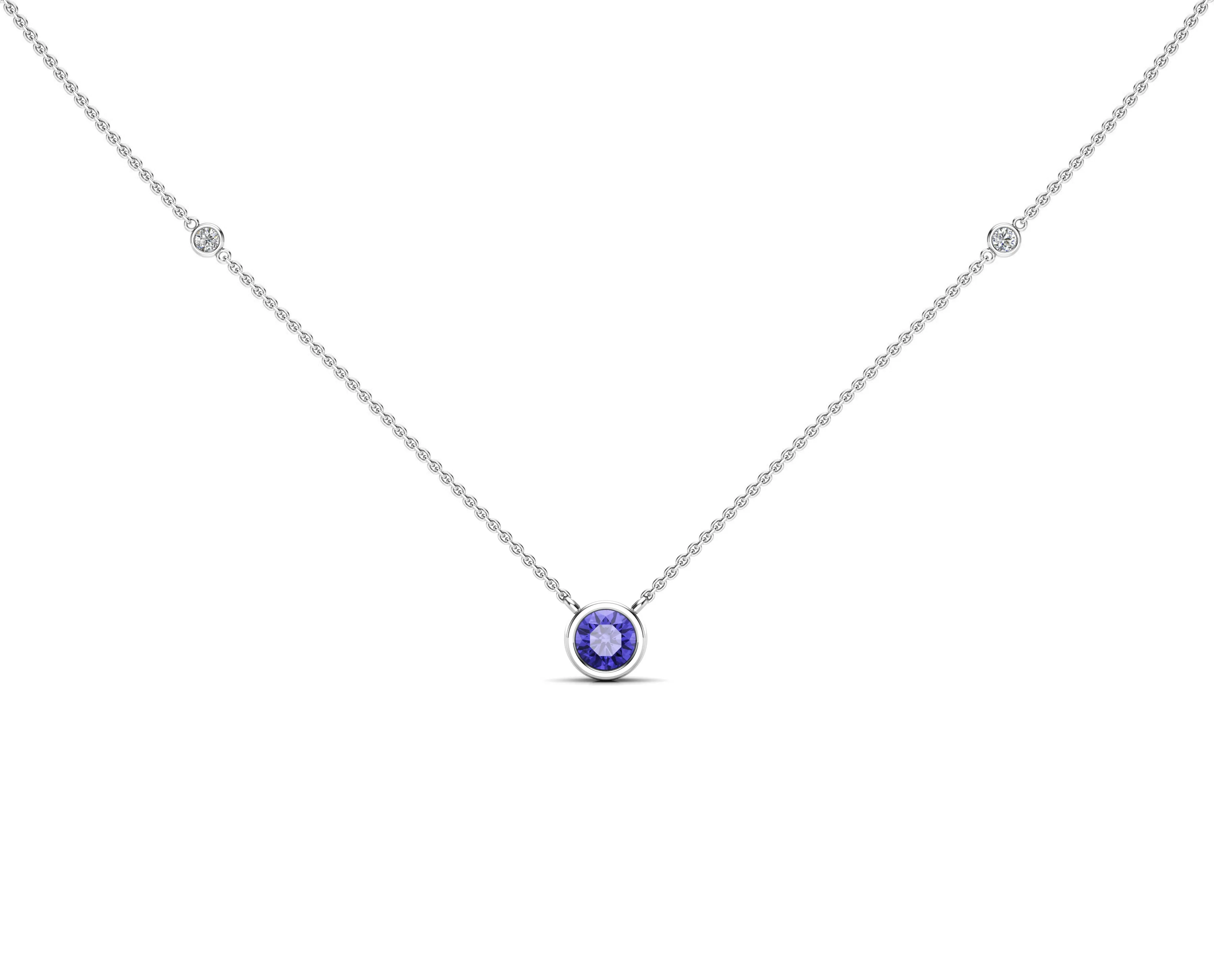 5MM Gemstone & Diamond Accent Necklace, 16"-18" in 14K Gold