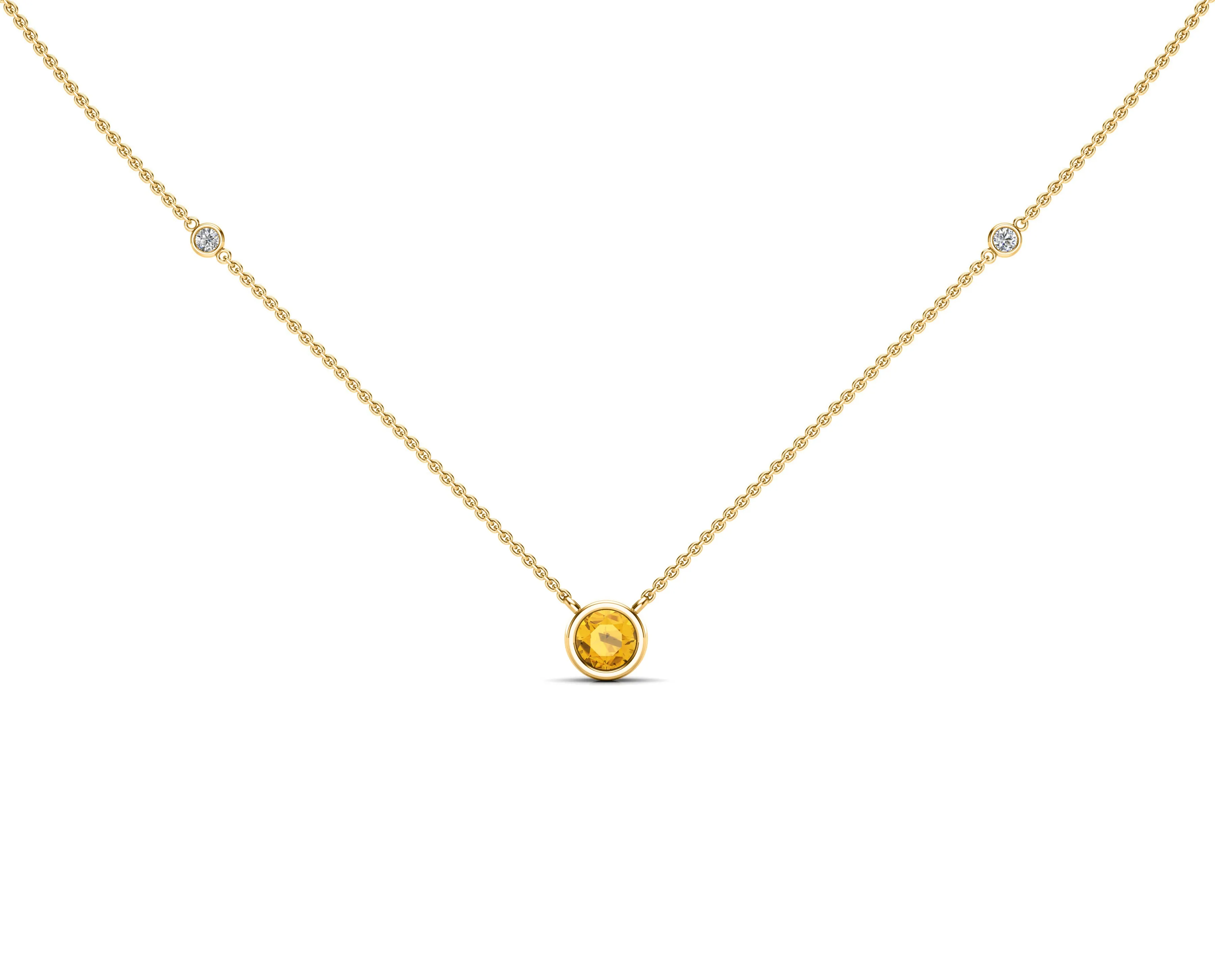 5MM Gemstone & Diamond Accent Necklace, 16"-18" in 14K Gold