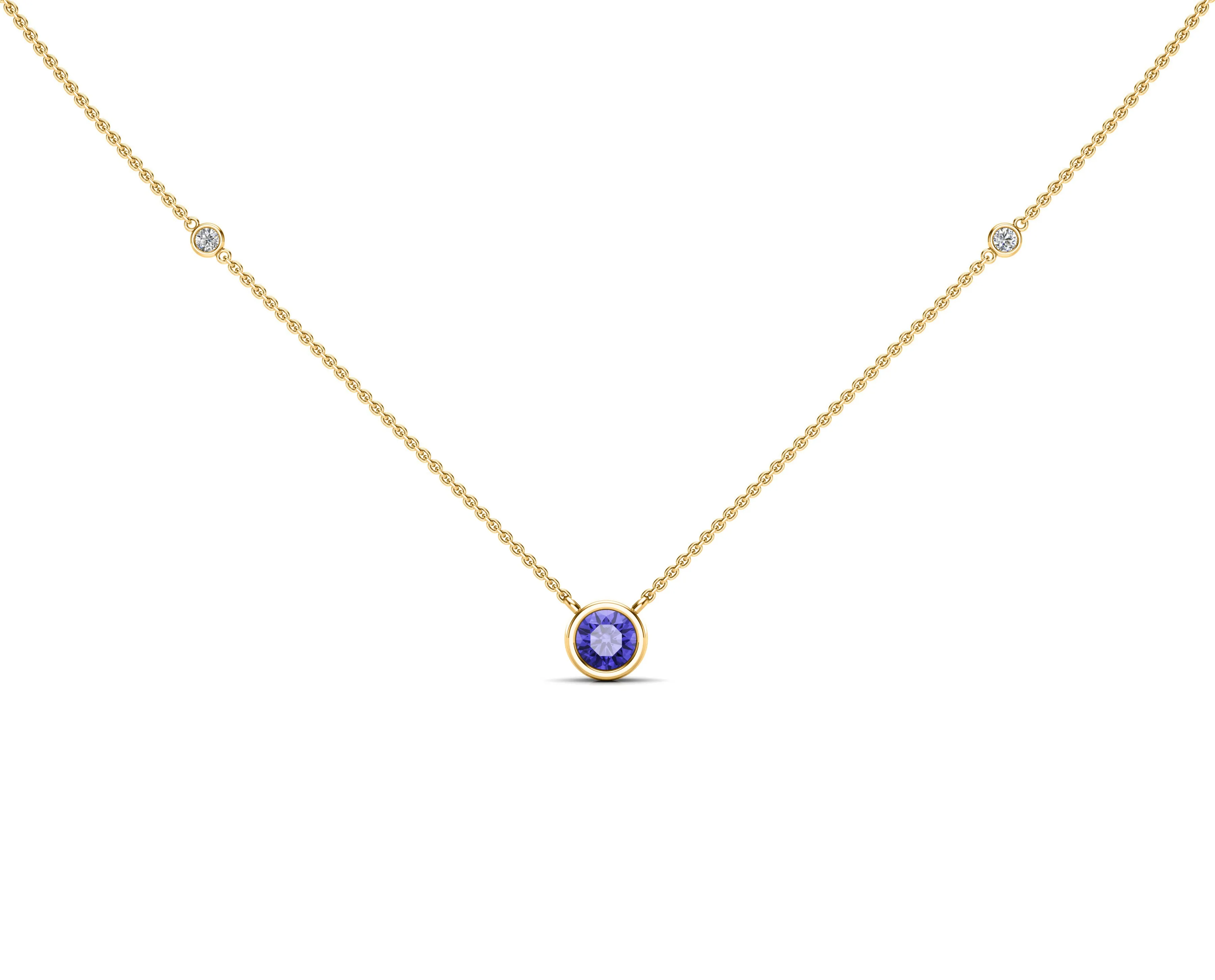 5MM Gemstone & Diamond Accent Necklace, 16"-18" in 14K Gold