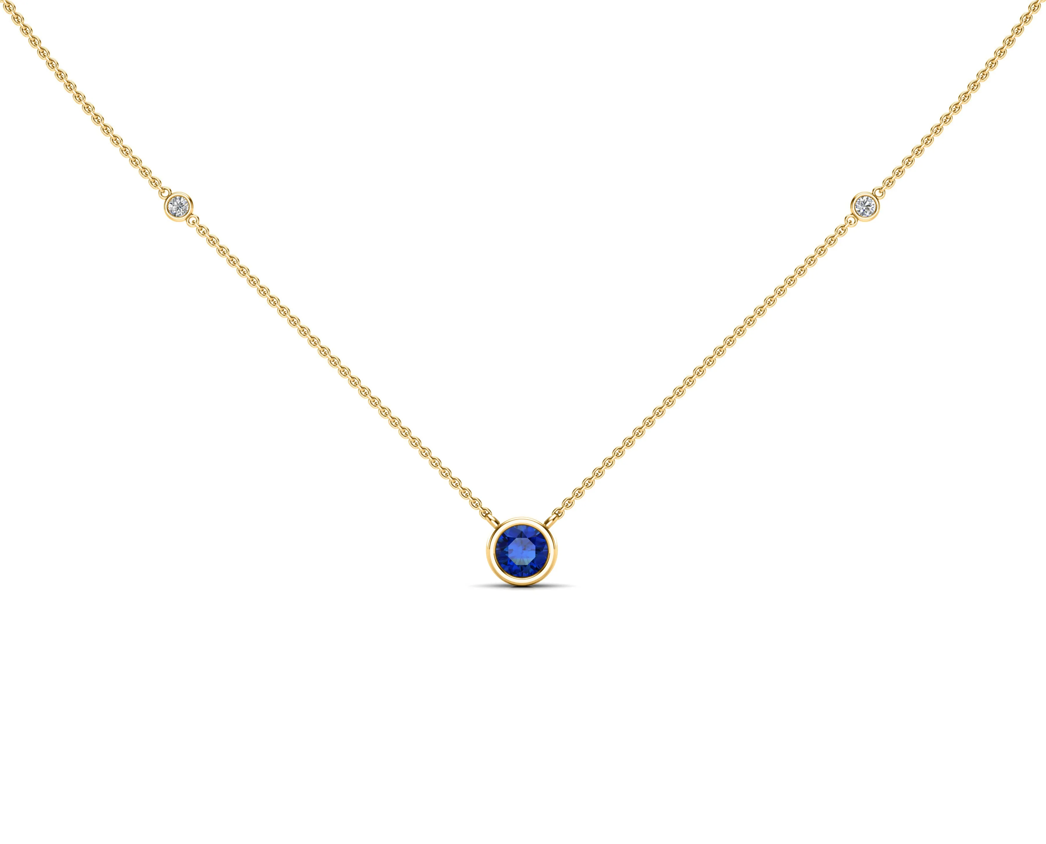 5MM Gemstone & Diamond Accent Necklace, 16"-18" in 14K Gold