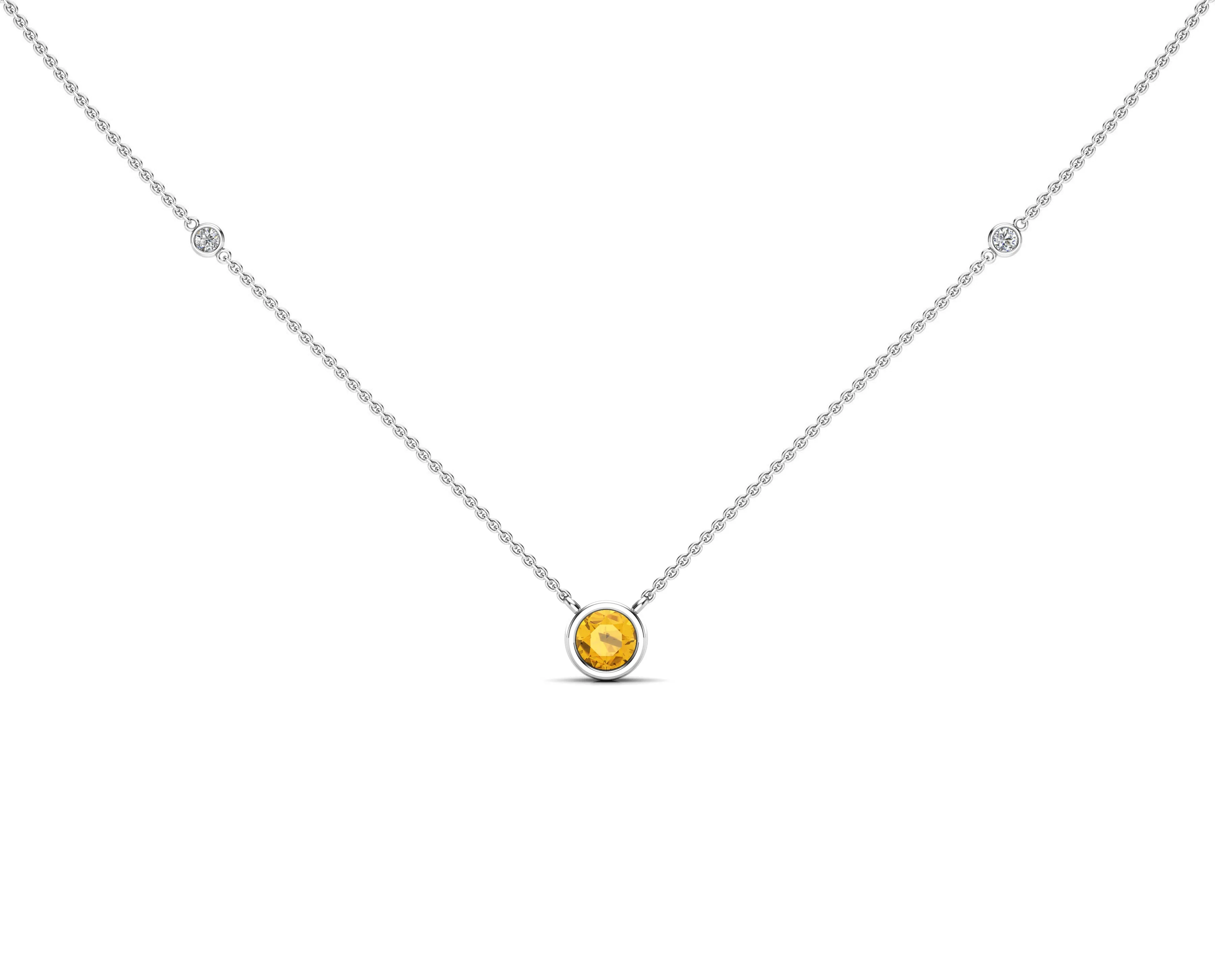5MM Gemstone & Diamond Accent Necklace, 16"-18" in 14K Gold
