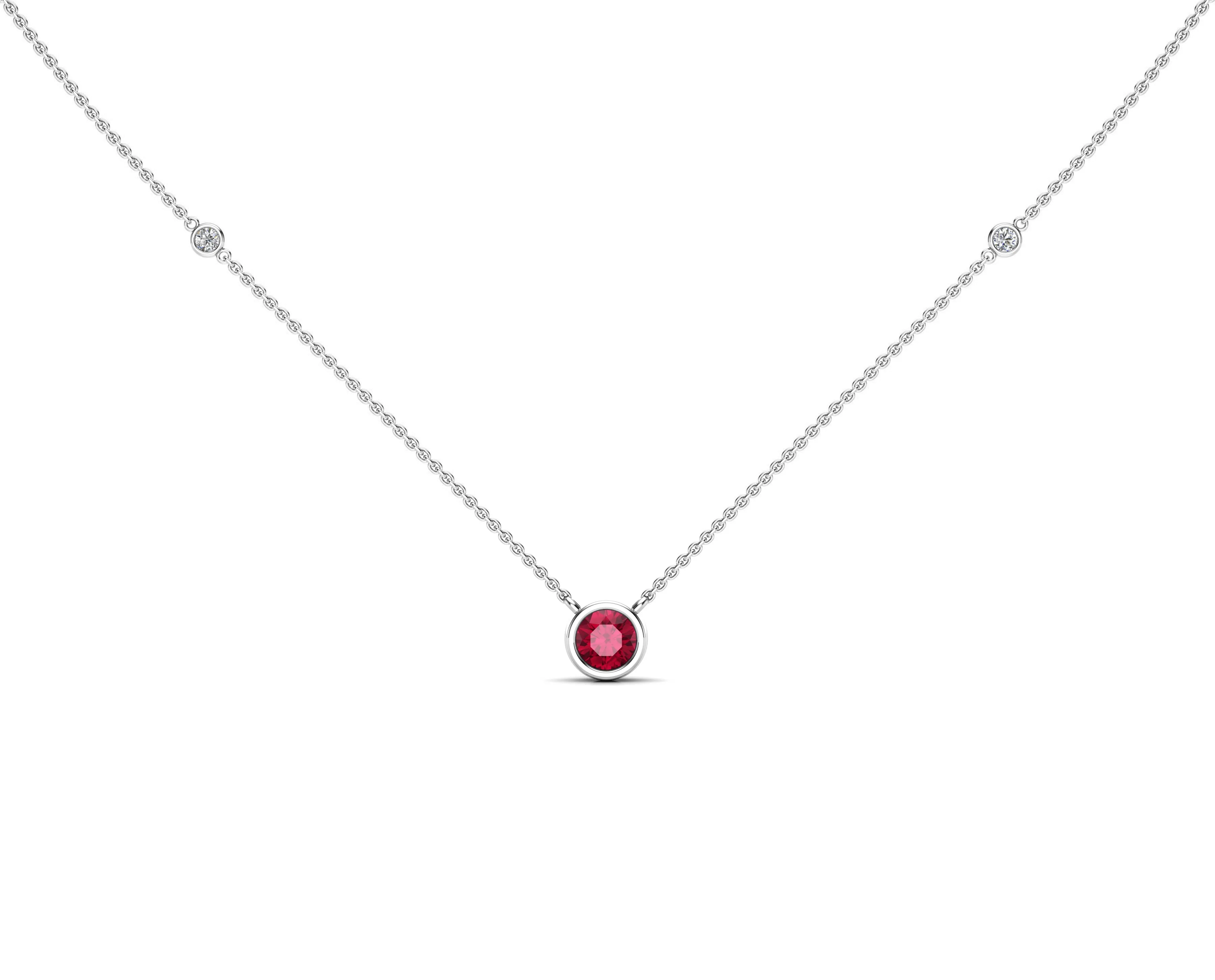 5MM Gemstone & Diamond Accent Necklace, 16"-18" in 14K Gold