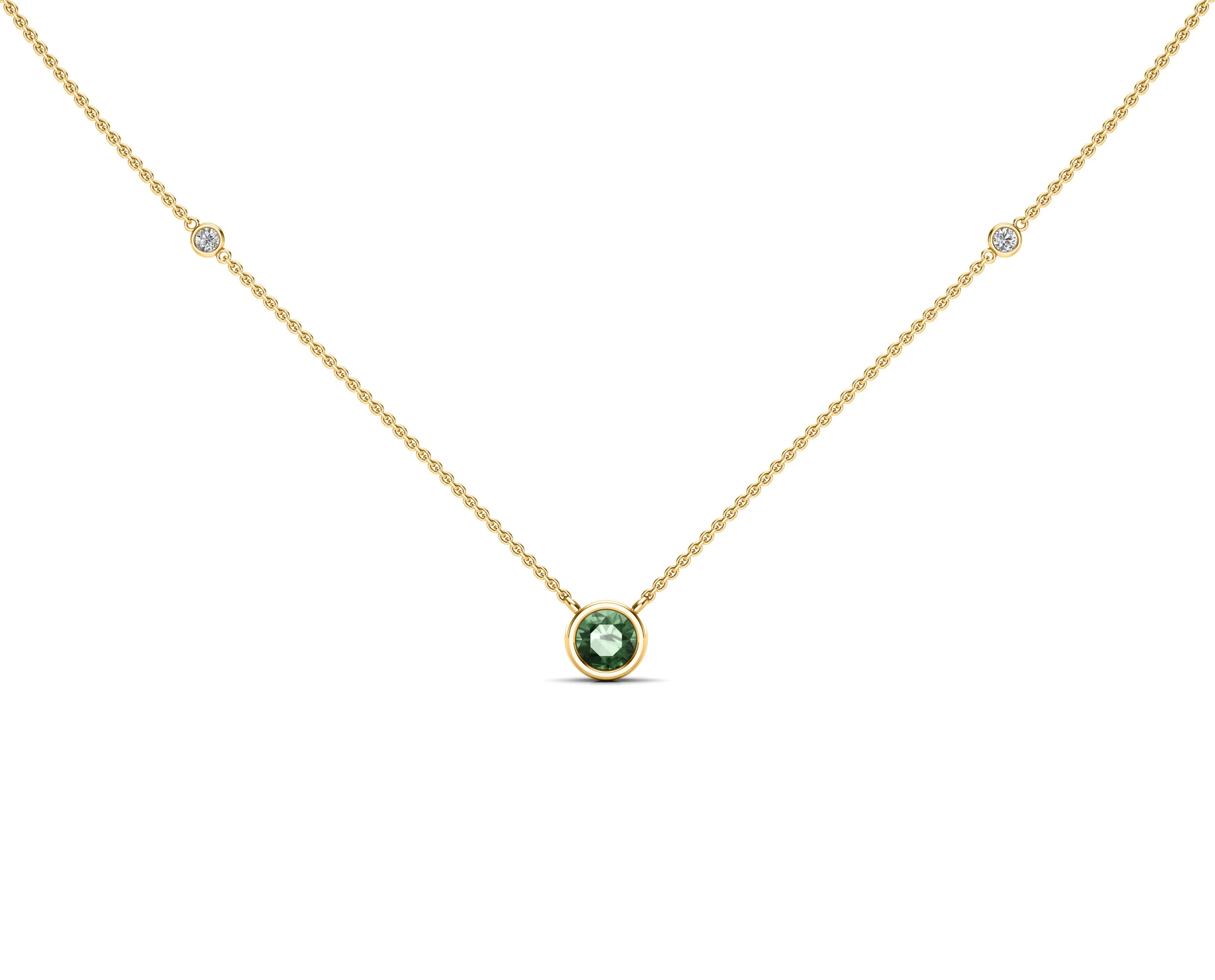 5MM Gemstone & Diamond Accent Necklace, 16"-18" in 14K Gold
