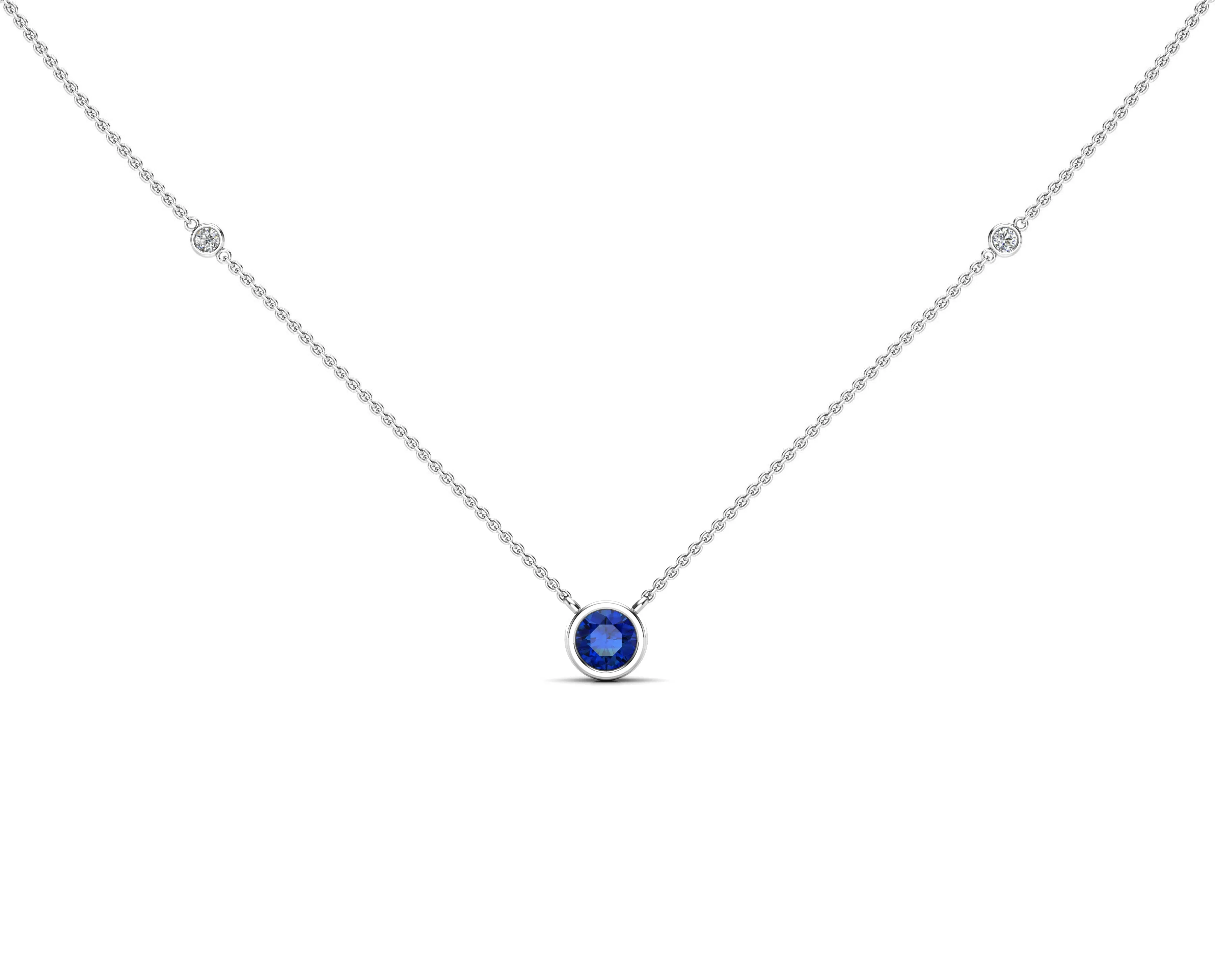 5MM Gemstone & Diamond Accent Necklace, 16"-18" in 14K Gold