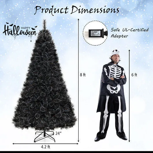 6/7/8 Feet Black Artificial Halloween Christmas Tree with PVC Branch Tips and 21