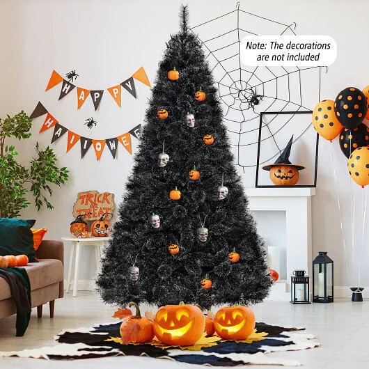 6/7/8 Feet Black Artificial Halloween Christmas Tree with PVC Branch Tips and 21